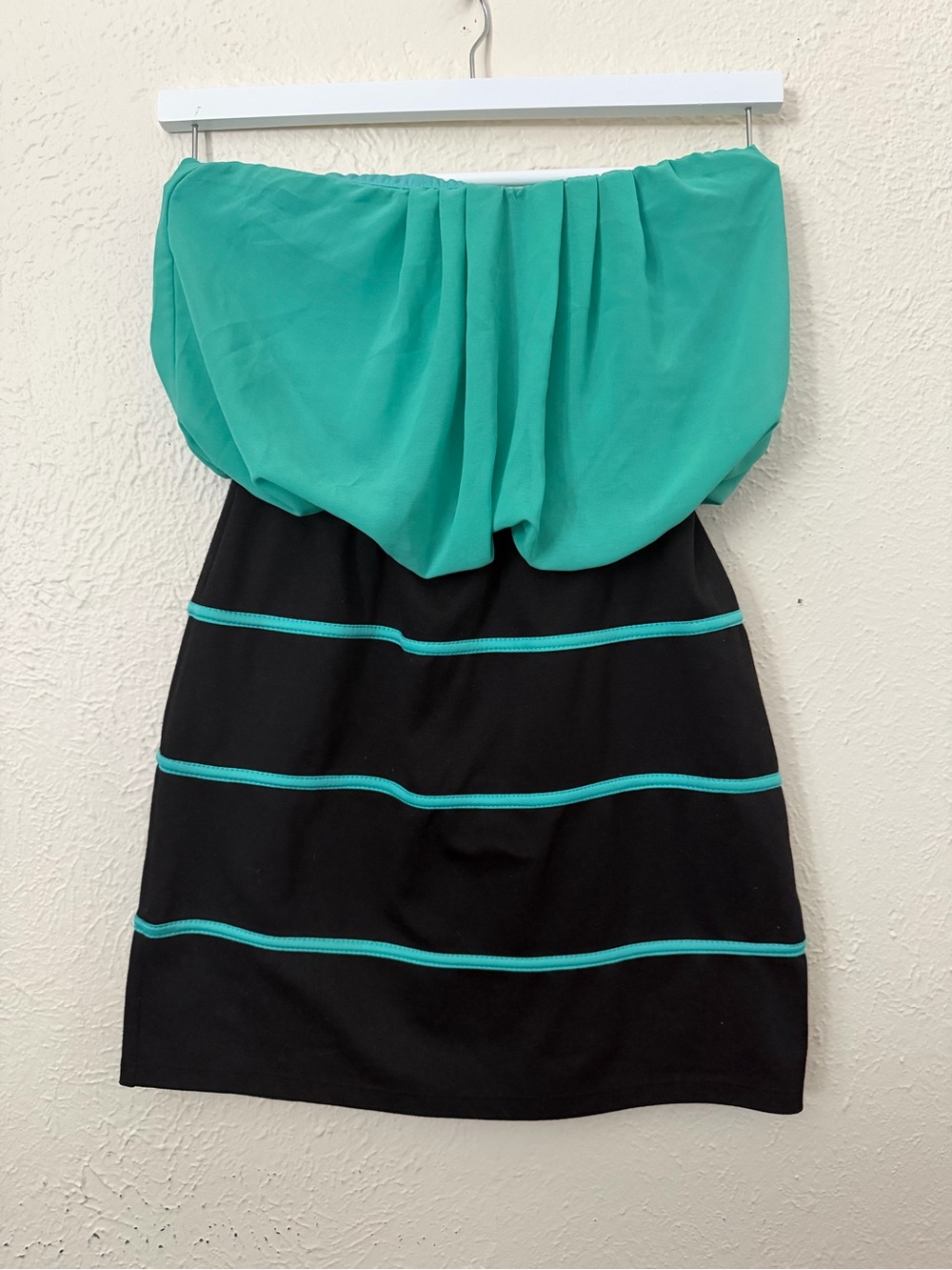 Celine Strapless Mini Dress in Teal and Black